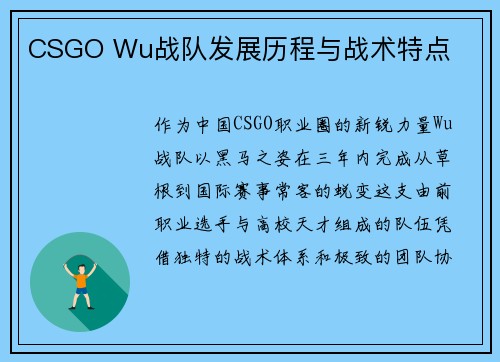 CSGO Wu战队发展历程与战术特点